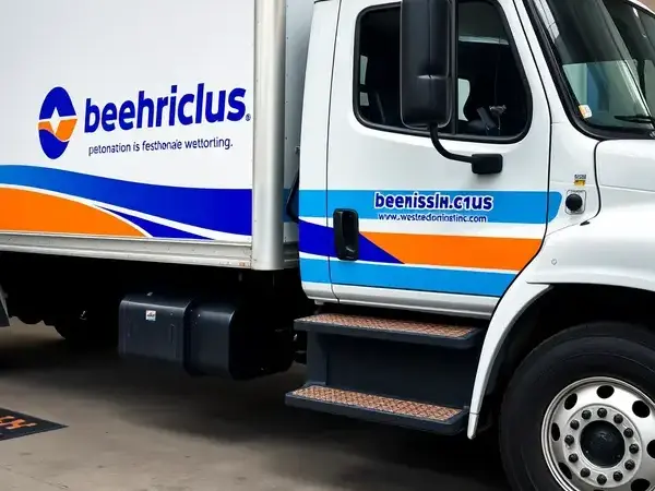 Company lettering and logo on work truck