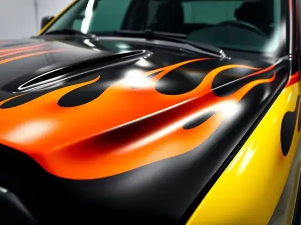 Flame graphics on truck hood